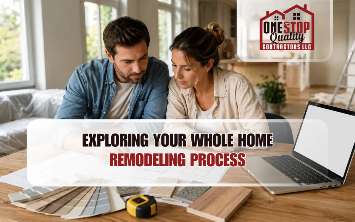 Homeowners reviewing plans for a whole home remodeling process