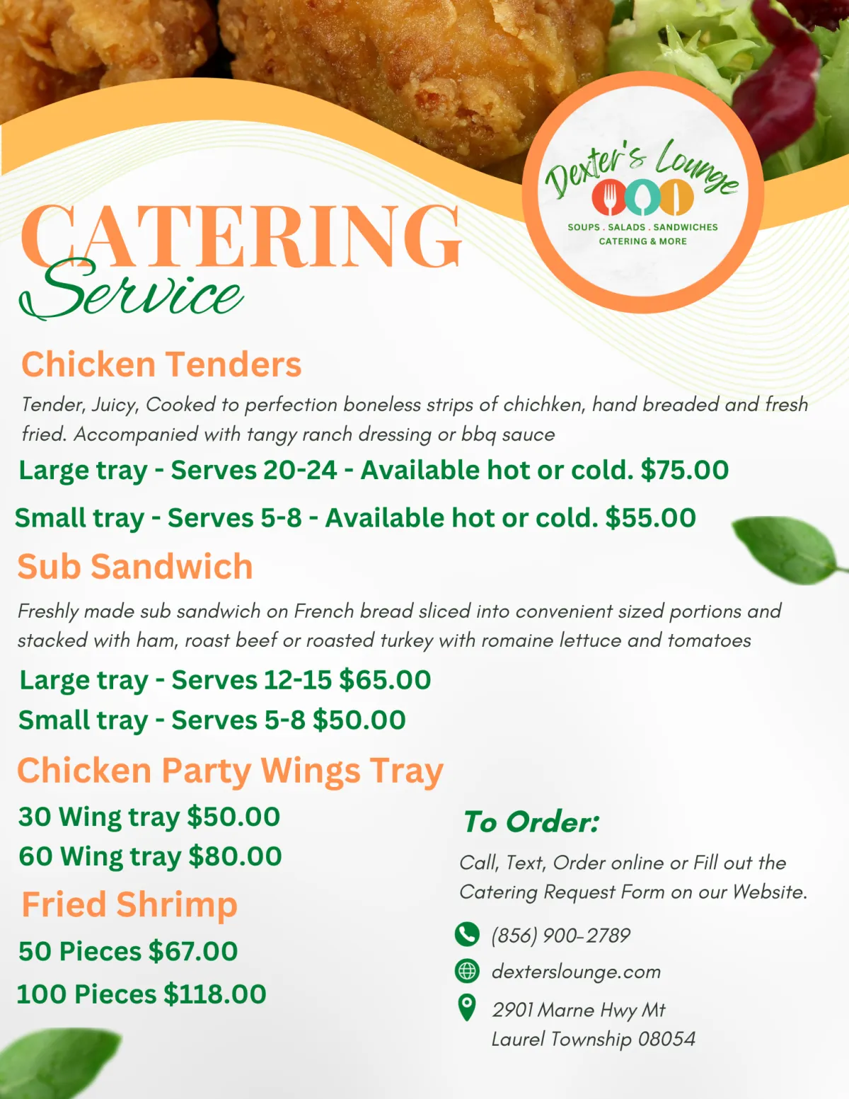 Dexter's Lounge Catering Menu