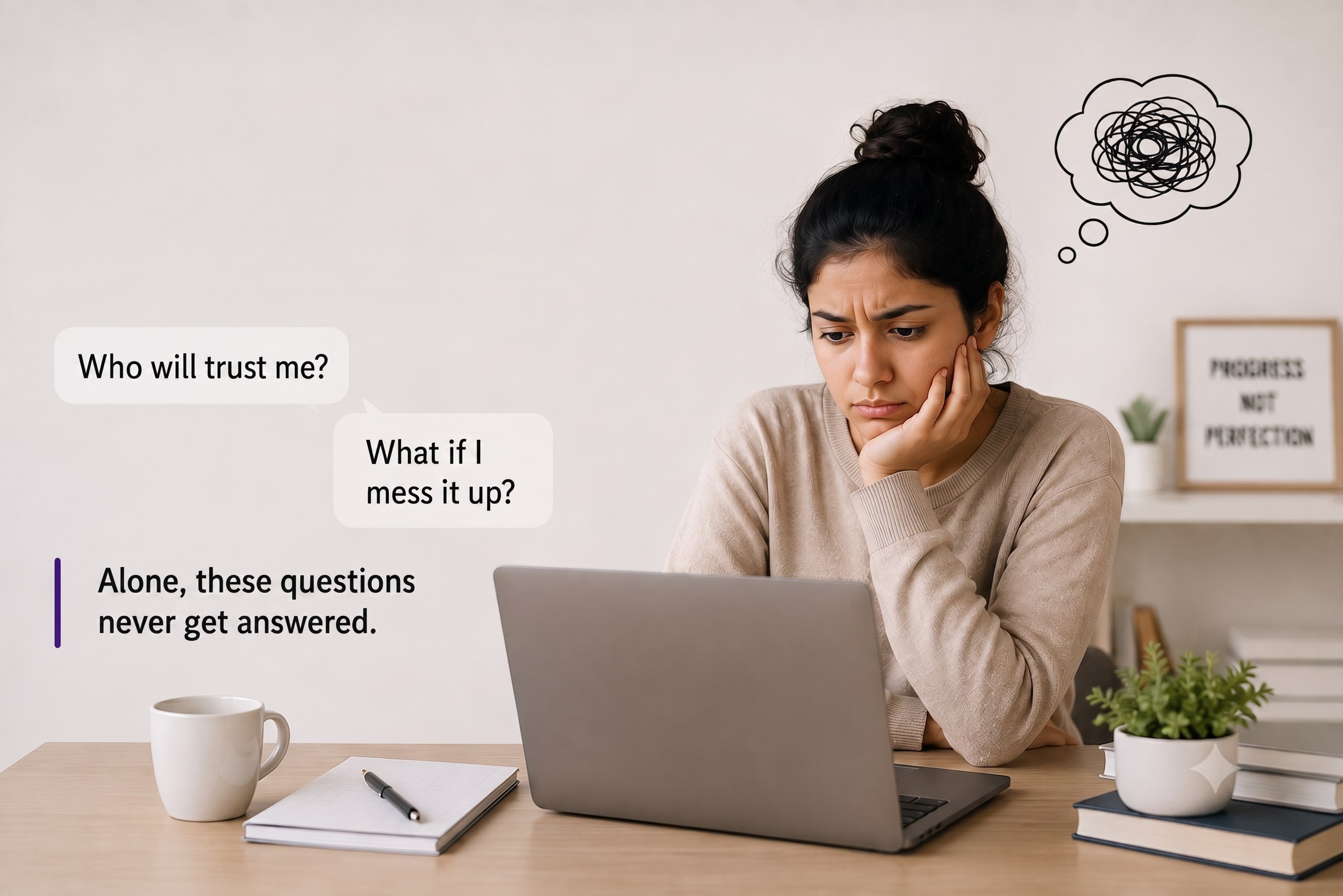 Person overwhelmed by online healing courses and information