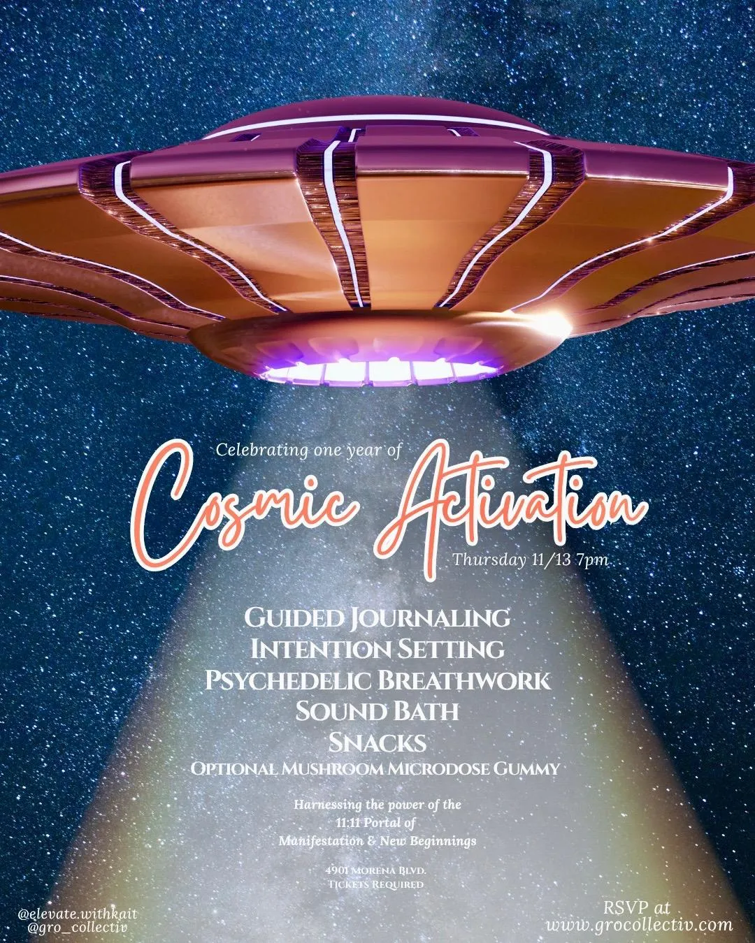 Flyer for Cosmic Activation: A spiritual wellness gathering