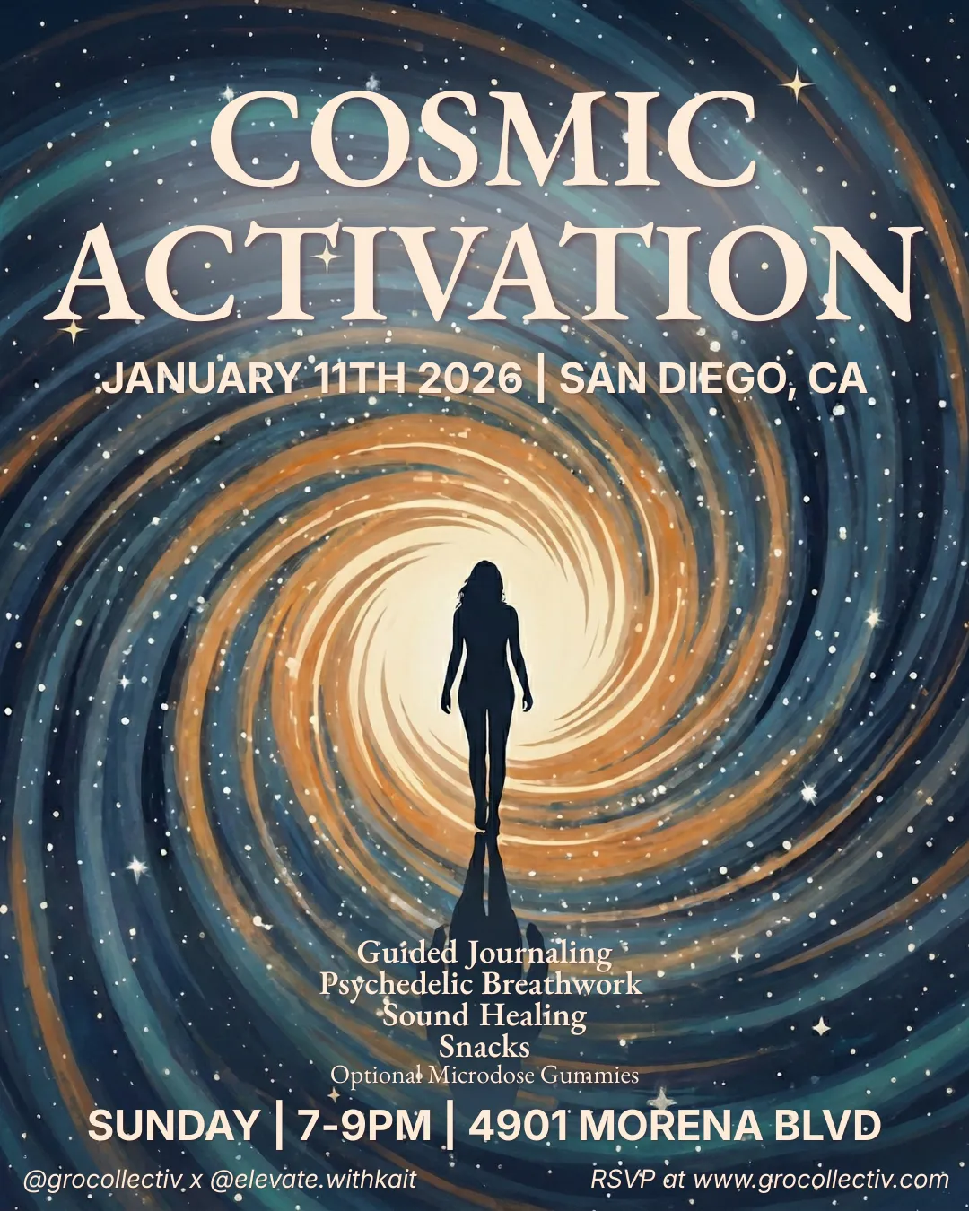Flyer for Cosmic Activation: A spiritual wellness gathering
