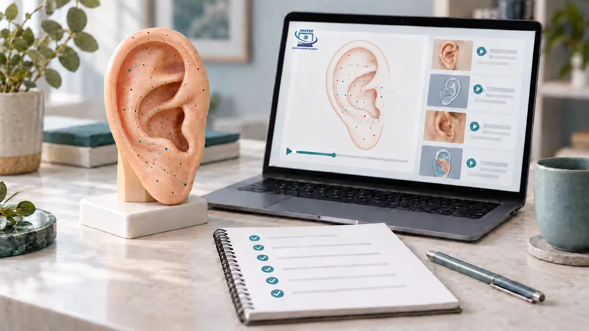 Kulak modeli, online ders ekranı ve eğitim seçimi için yedi maddelik kontrol listesi