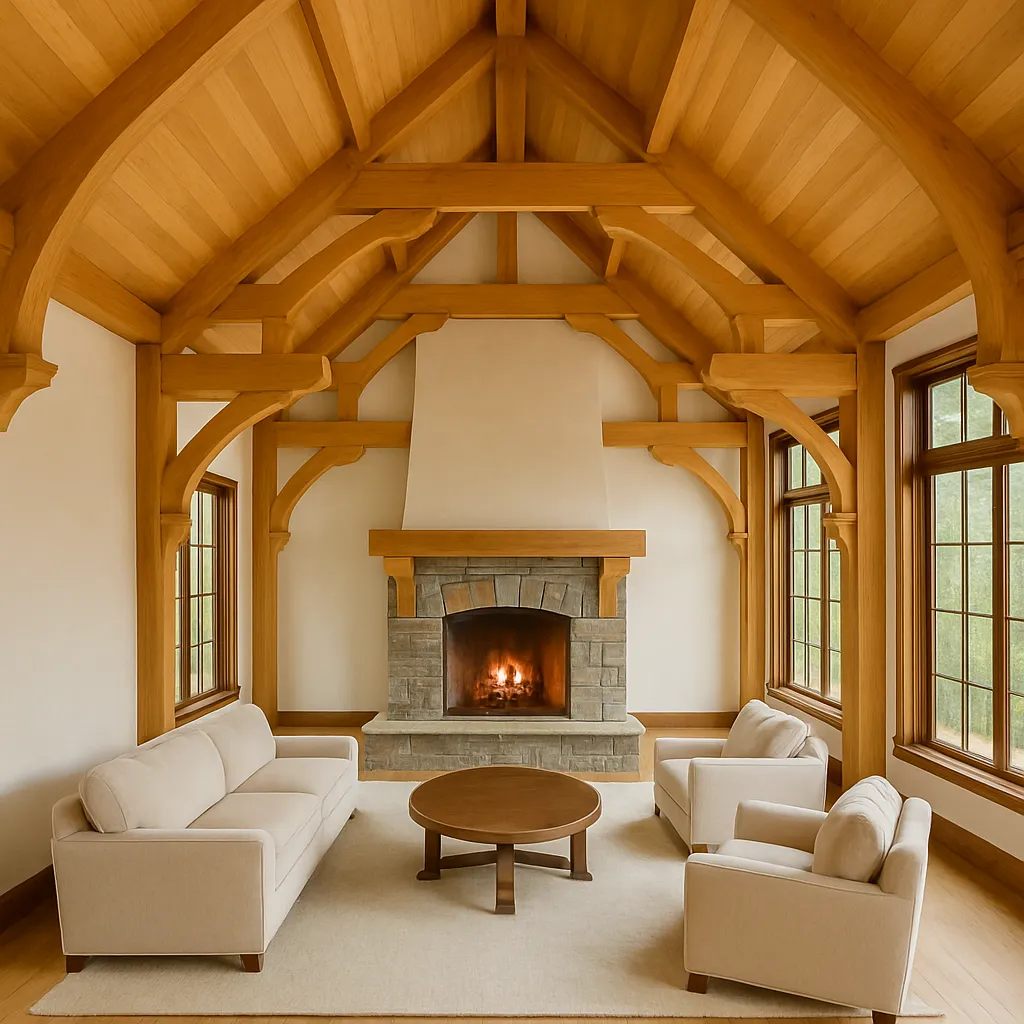 Artisan timber truss detail showing traditional joinery and clean lines