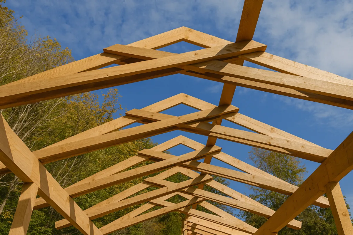 Handcrafted timber frame scissor truss with exposed joinery in luxury home