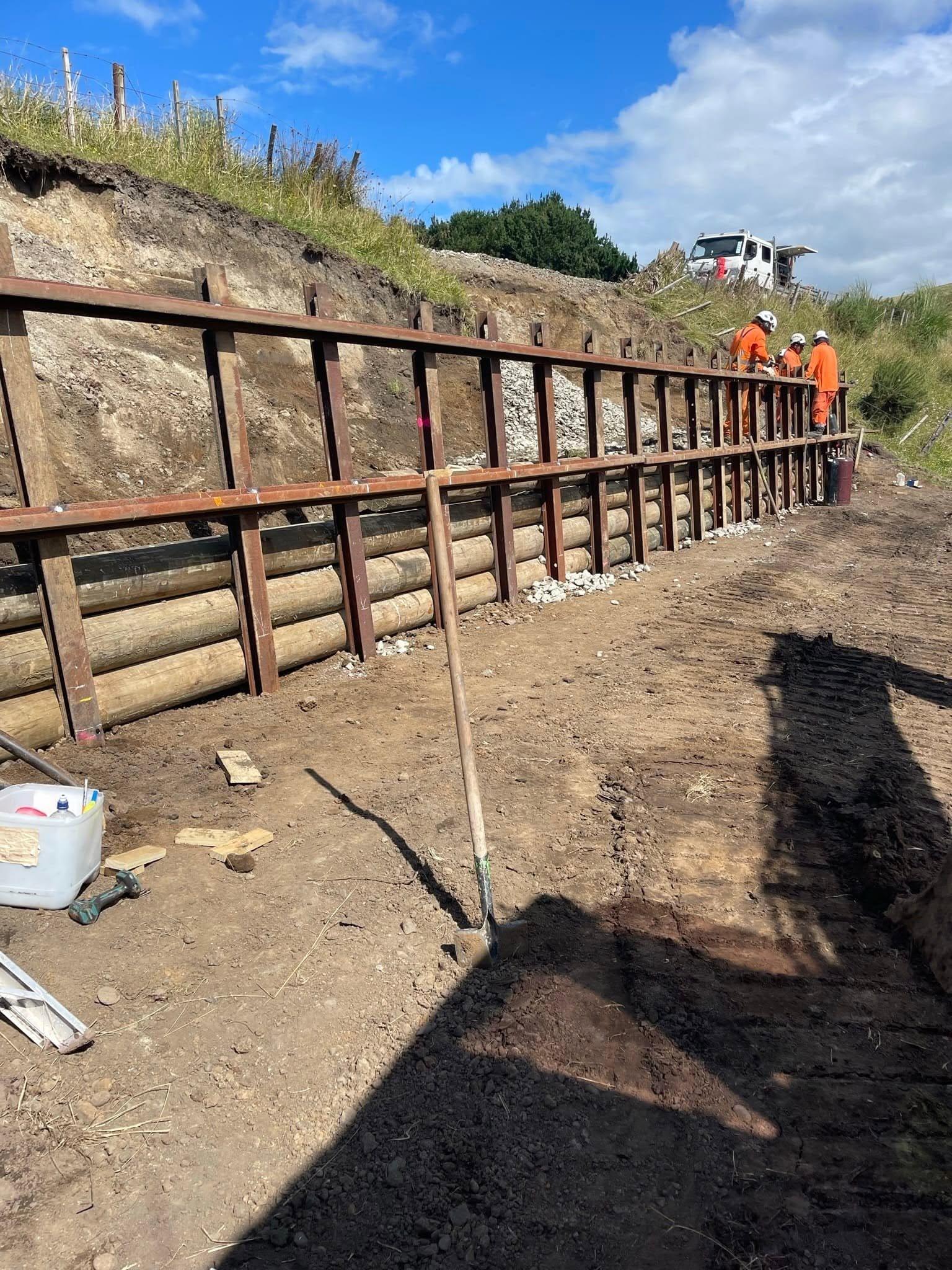 Retaining wall construction project by Digger Services in Whanganui