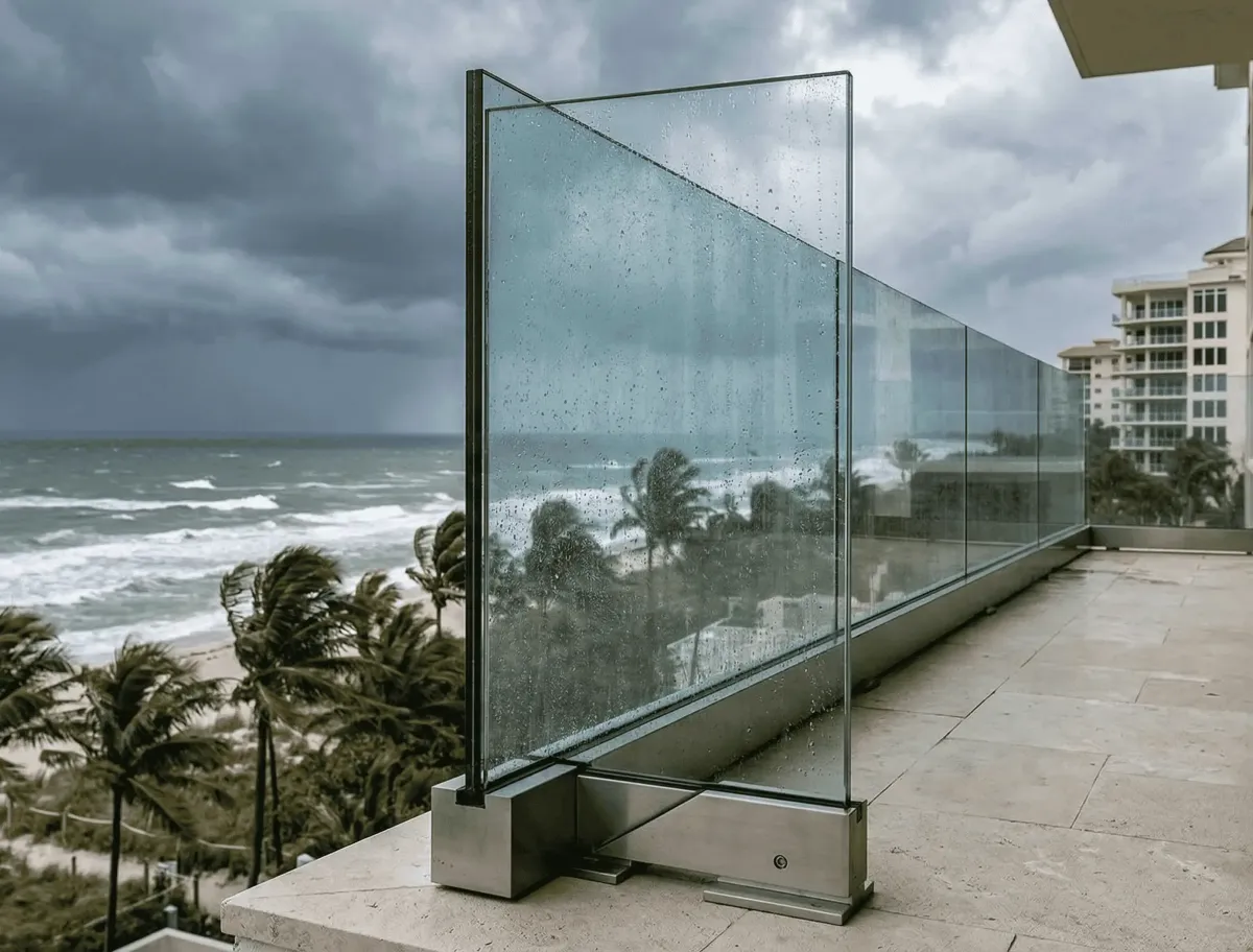 Hurricane-rated balcony railings with glass for Southwest Florida coastal homes