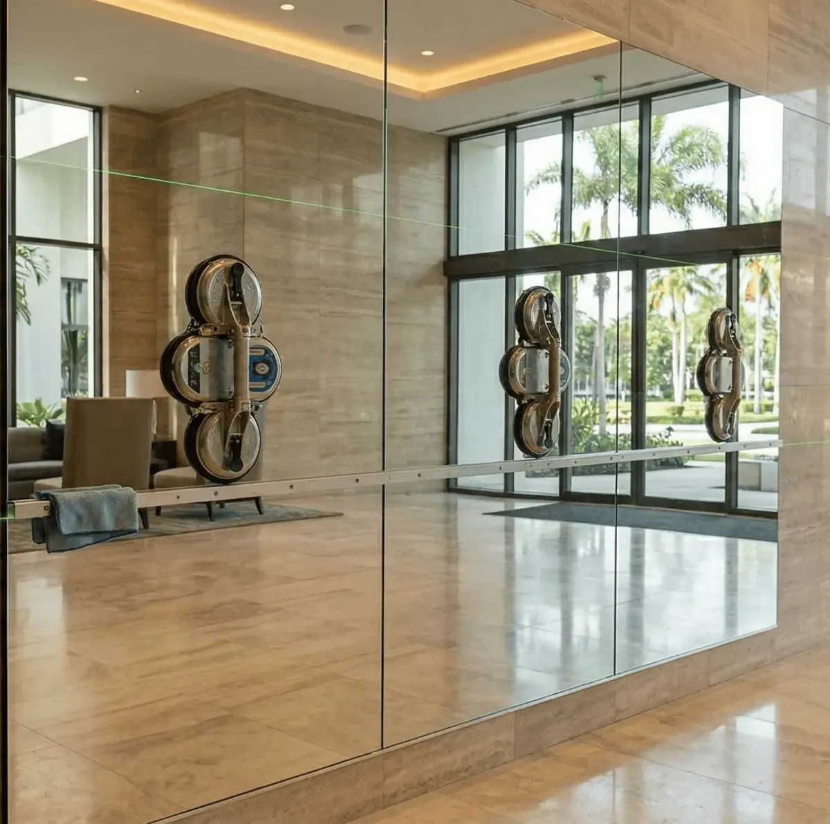 Floor-to-ceiling business mirrors installed in a luxury commercial interior in Naples, Florida