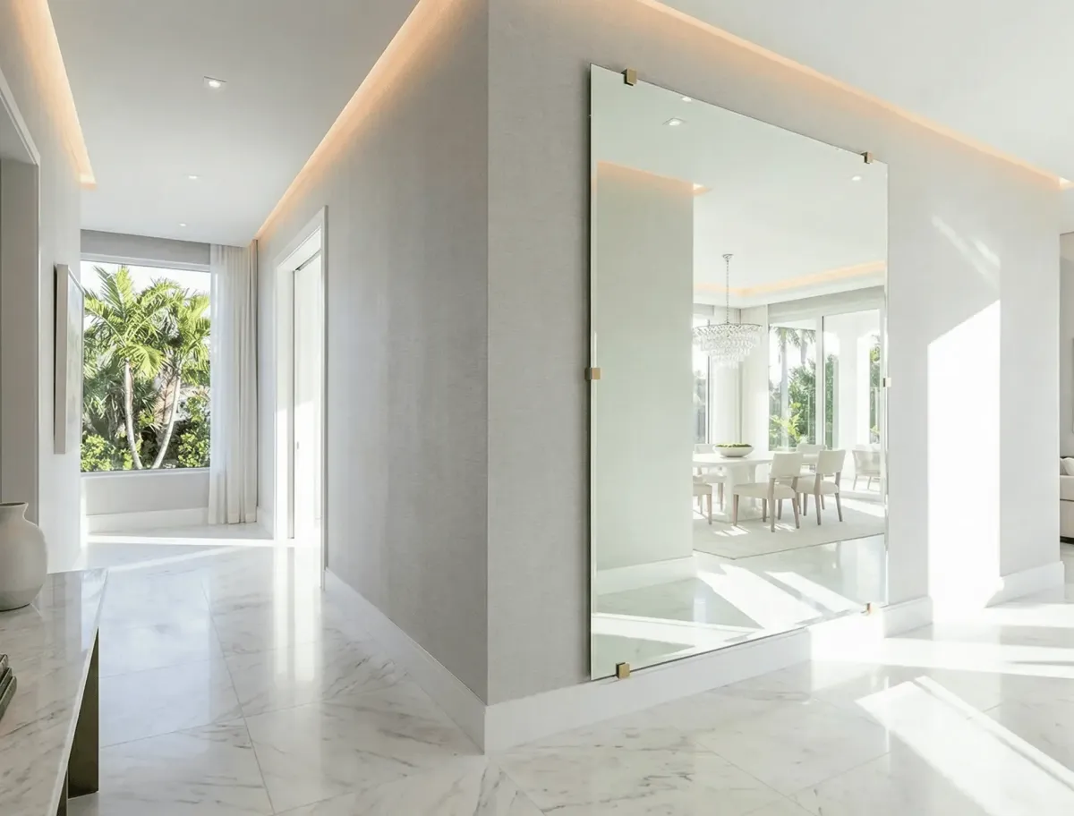 Large residential hallway mirror designed to brighten home interiors in Florida