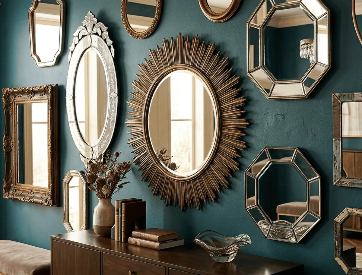 Collection of stylized decorative residential mirrors for interior design