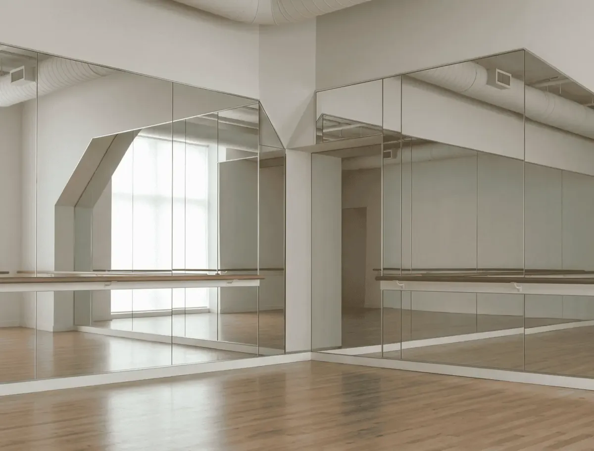 Custom-cut dance mirrors for wall installations in various studio sizes