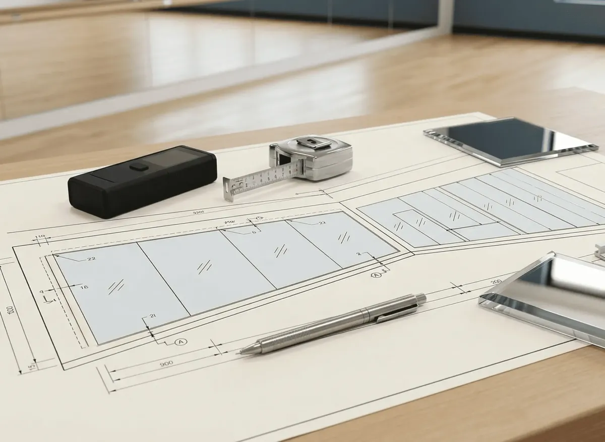 Design phase for custom dance mirrors for studio wall layouts in Naples