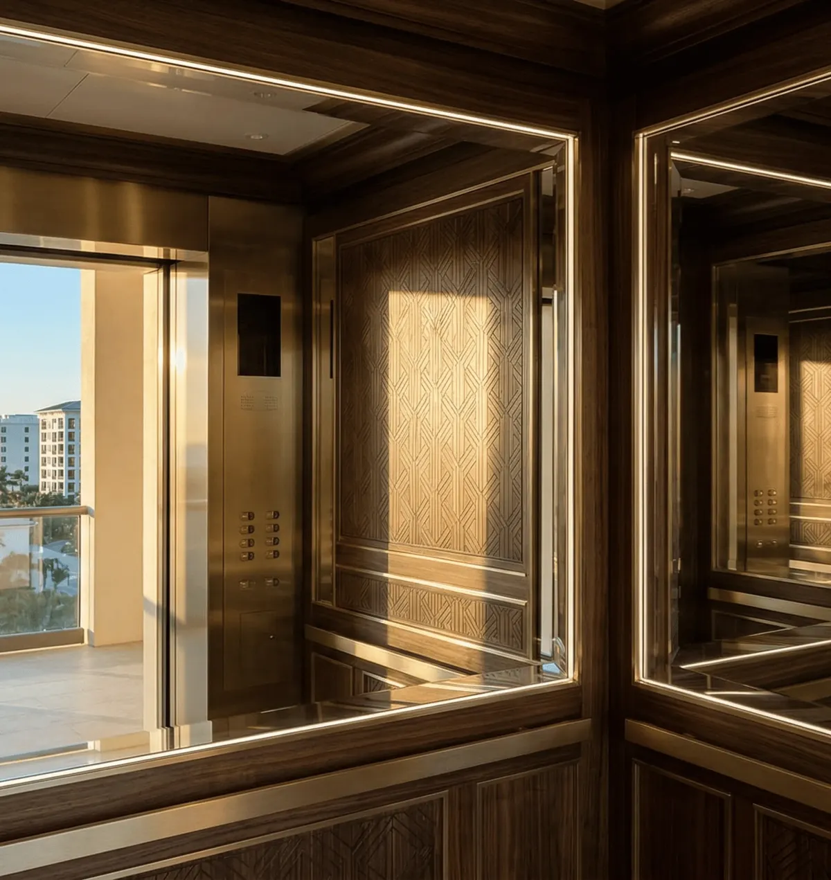 High-quality mirrors in lifts installed for a commercial property in Naples, Florida
