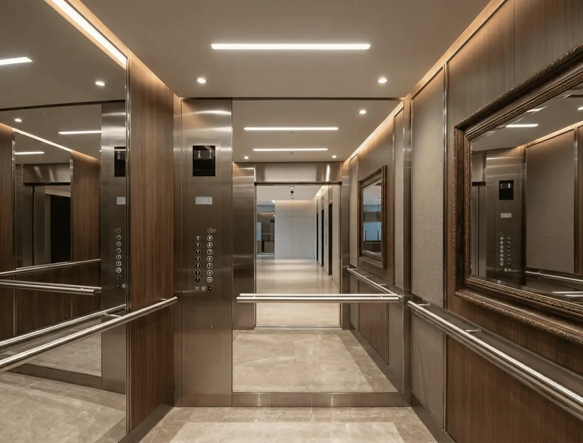 Modern frameless elevator mirrors for a sleek, contemporary aesthetic