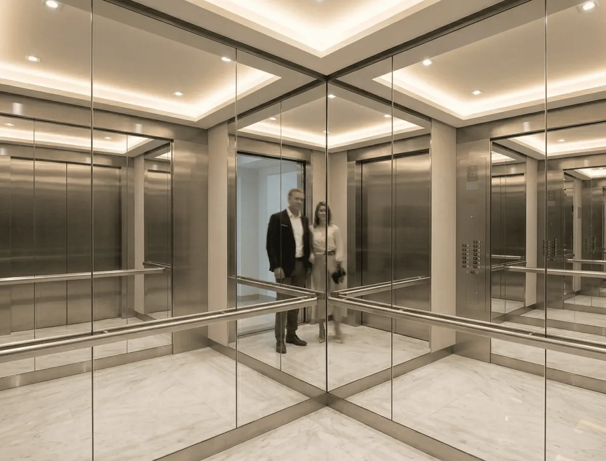 Full-wall mirrors in lifts to enhance interior lighting and perceived space