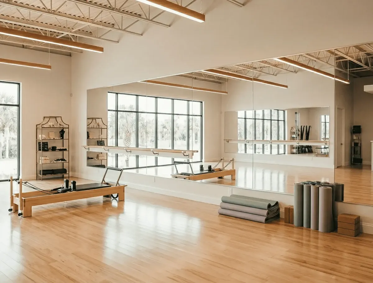 Wall-to-wall gym mirrors near me for yoga, Pilates, and barre studios in Naples