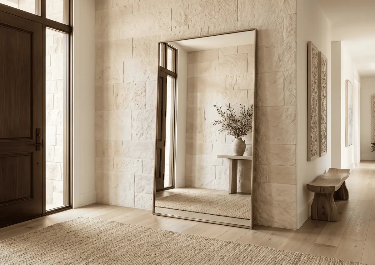 Large floor mirrors strategically placed for visual space expansion in a Naples living room
