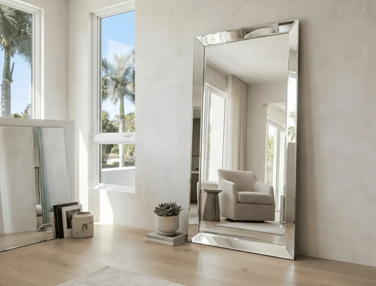 Securely placed floor mirror nearby for a safe and stylish home environment