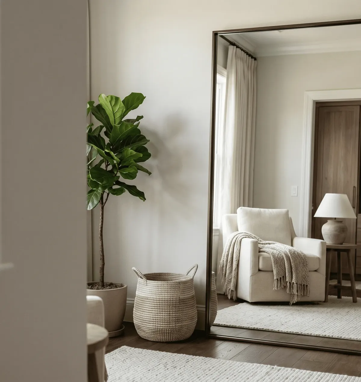 Large designer floor mirror near me providing a sophisticated touch to a Naples home interior