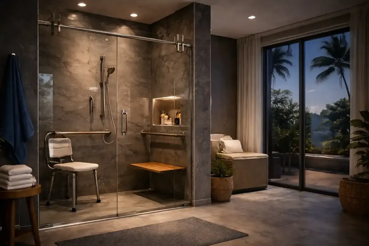  Handicap accessible shower glass