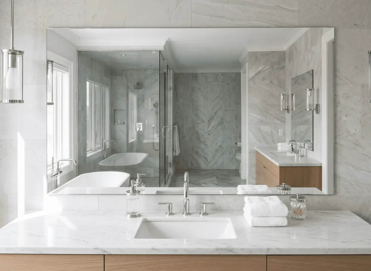 Sleek clean polished bathroom mirrors for a minimalist Florida bathroom design