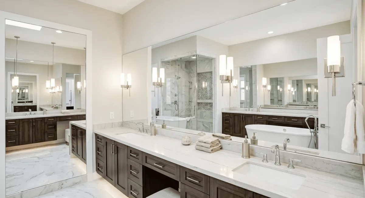 Expansive full-wall bathroom mirrors to brighten and enlarge Naples bathrooms