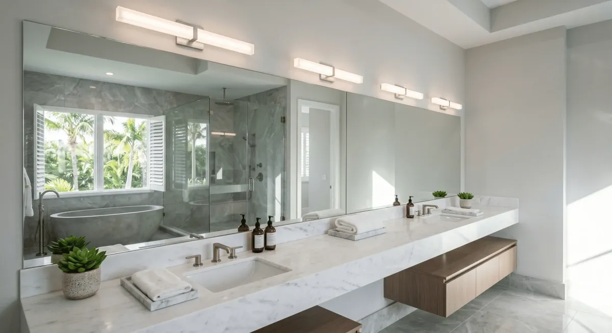 Sleek double vanity bathroom mirrors near me for a master bathroom renovation