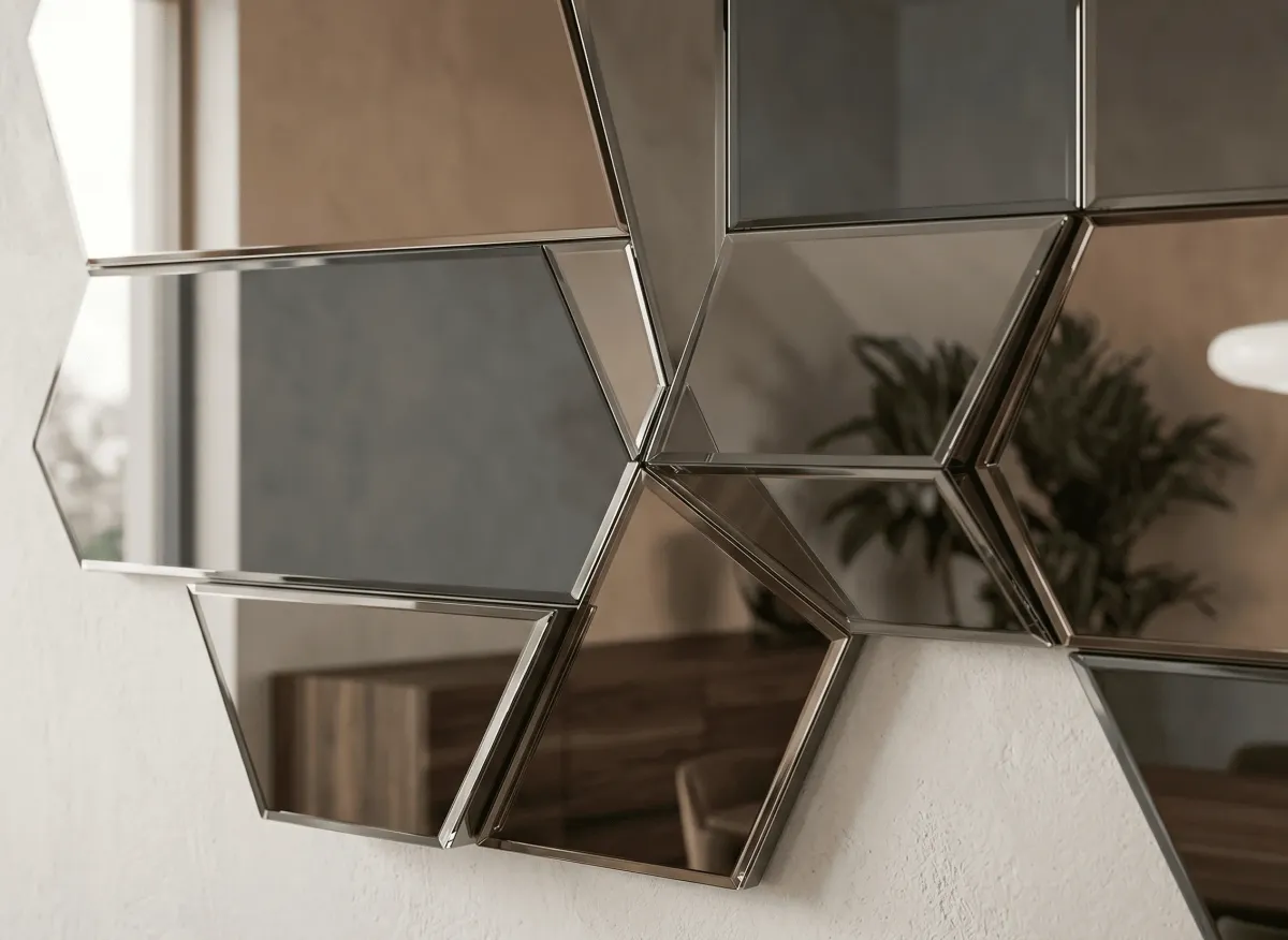 Custom stylized aesthetic mirror featuring unique smoked glass finishes