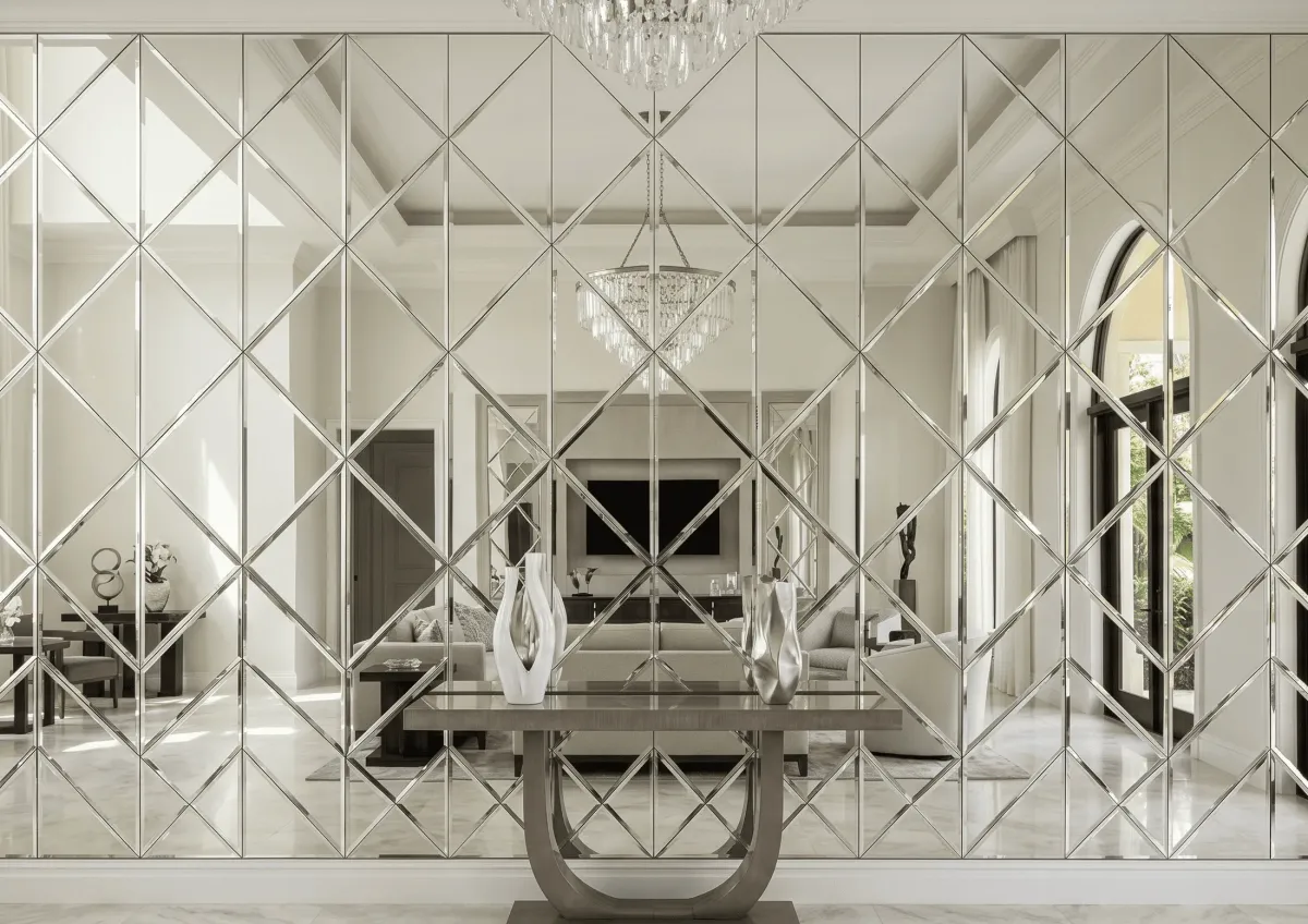 Professional deco mirror wall installation for luxury hospitality and hotel spaces