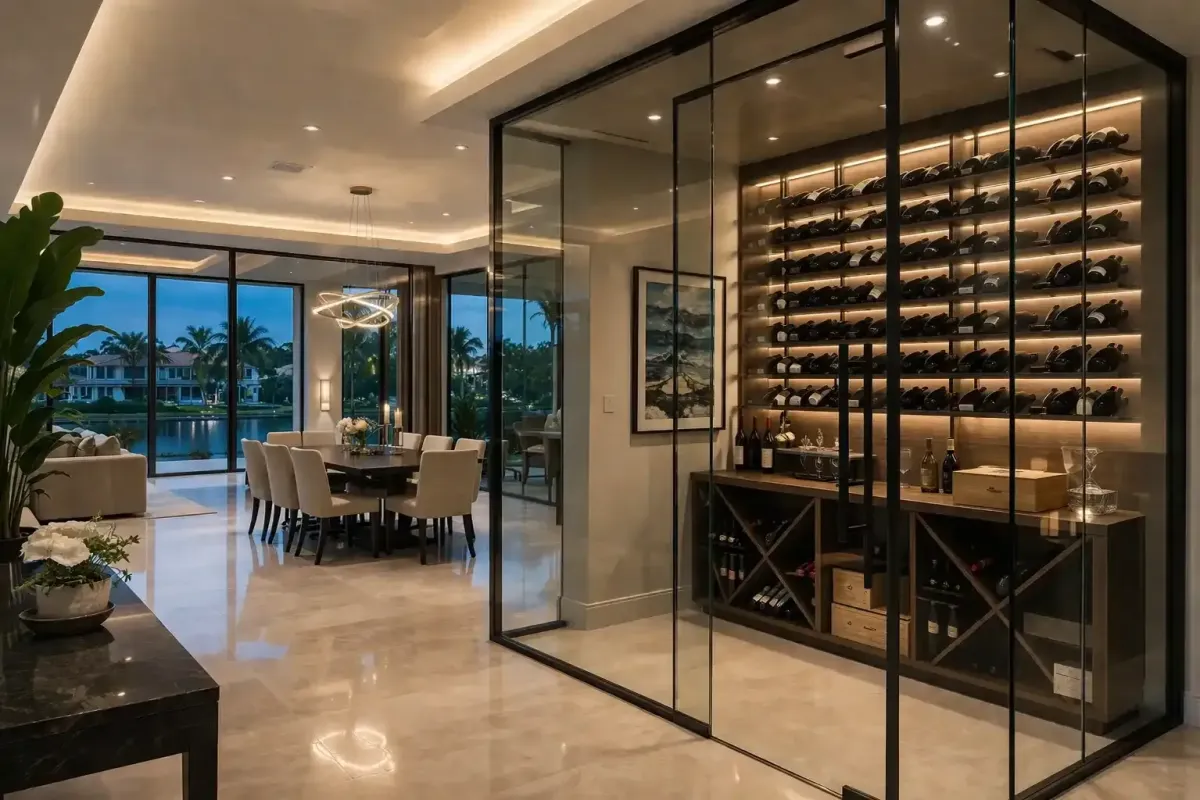 Glass wine cellar walls 