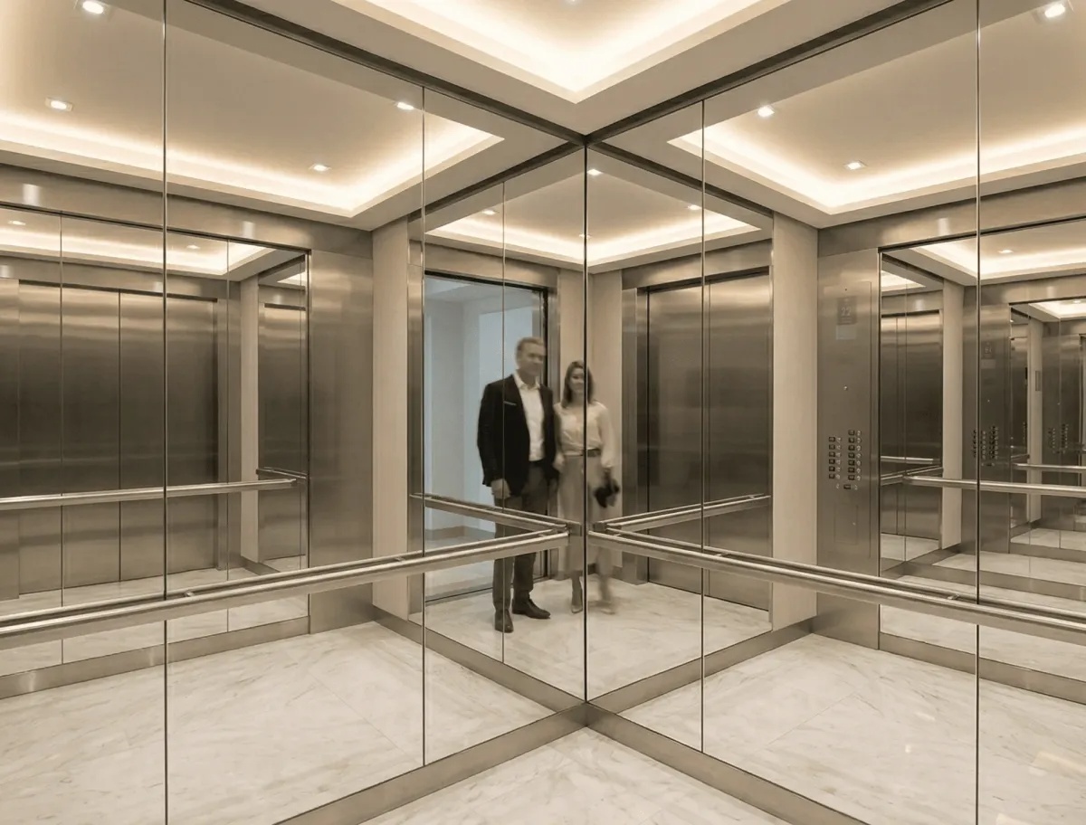 Full-wall mirrors in lifts to enhance interior lighting and perceived space