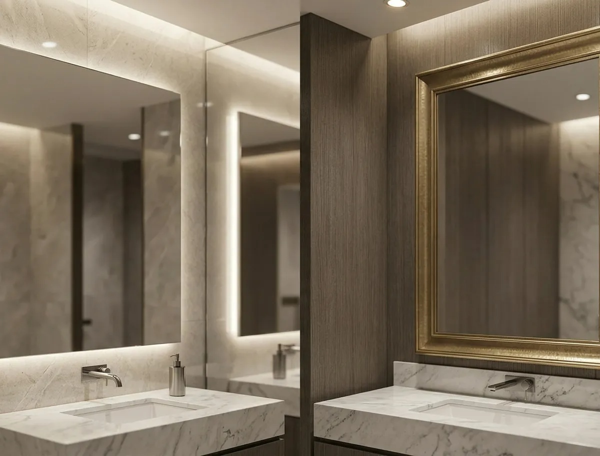 Elegant frameless and framed public bathroom mirrors for Naples businesses