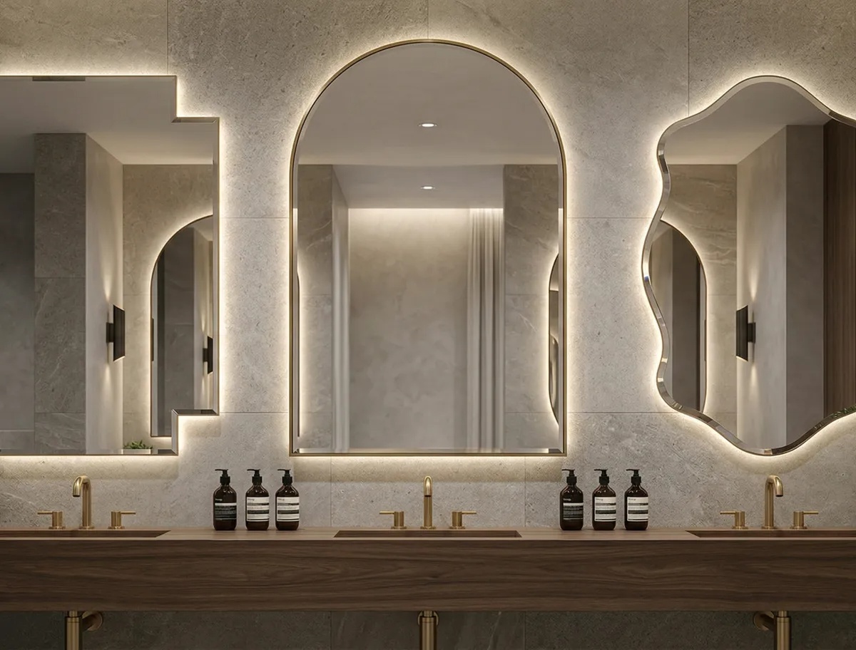 Unique custom-cut public restroom mirrors for professional installation in the United States