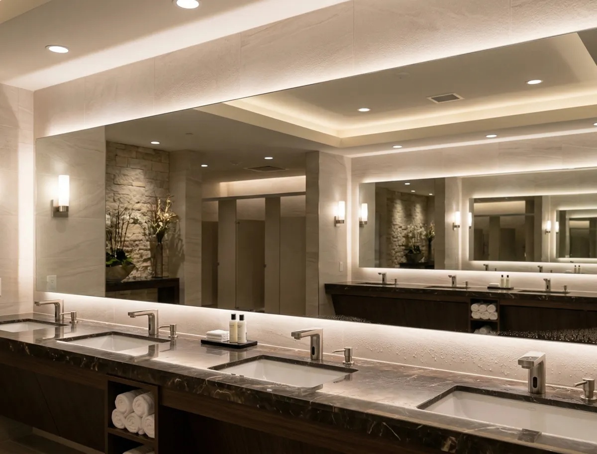 Anti-fog and tinted public bathroom mirrors designed for durability in Florida's humidity