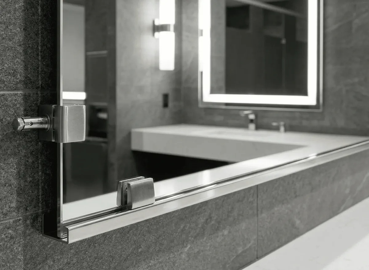 Professional mounting and secure installation of heavy-duty public restroom mirrors