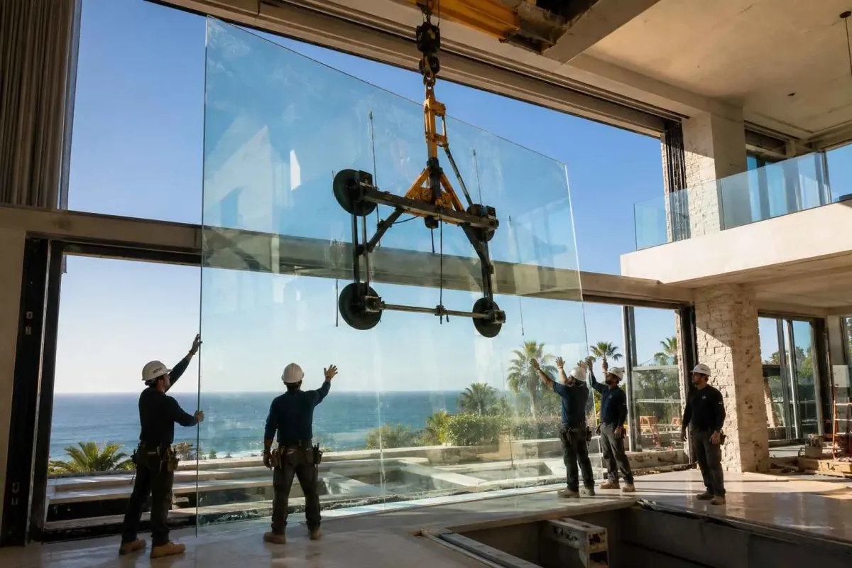 Large glass panel install