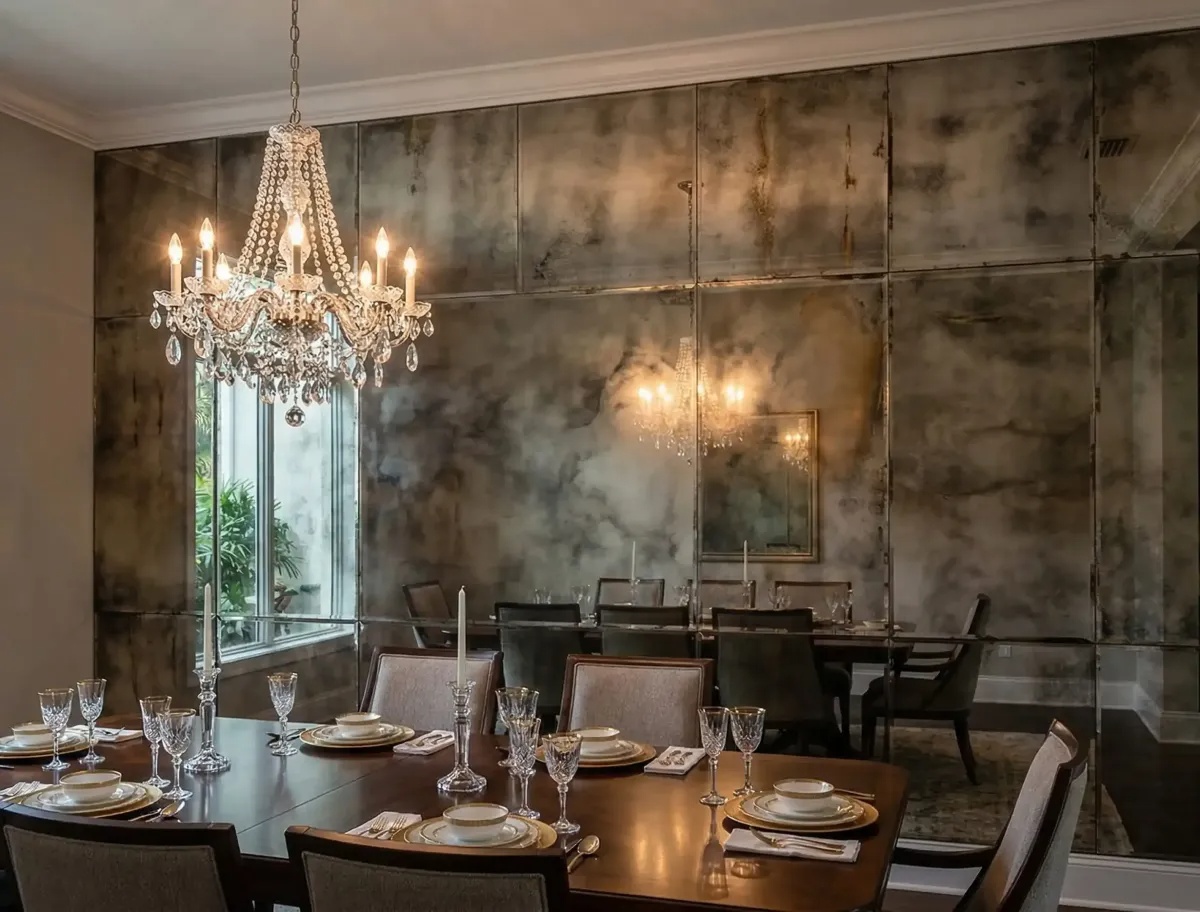 Decorative wall-mounted residential mirror for a luxury dining room in Naples, Florida