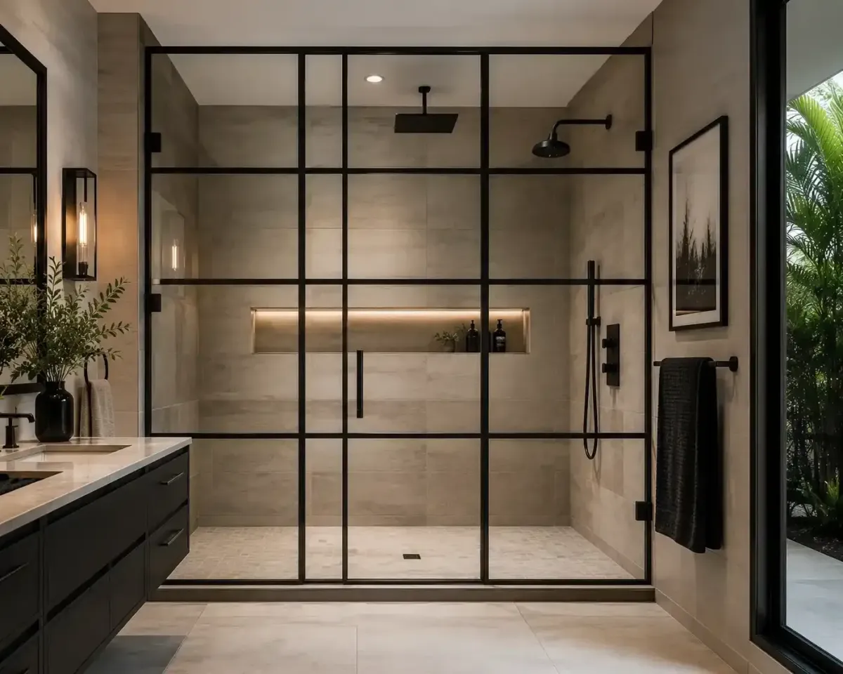 Black grid shower doors