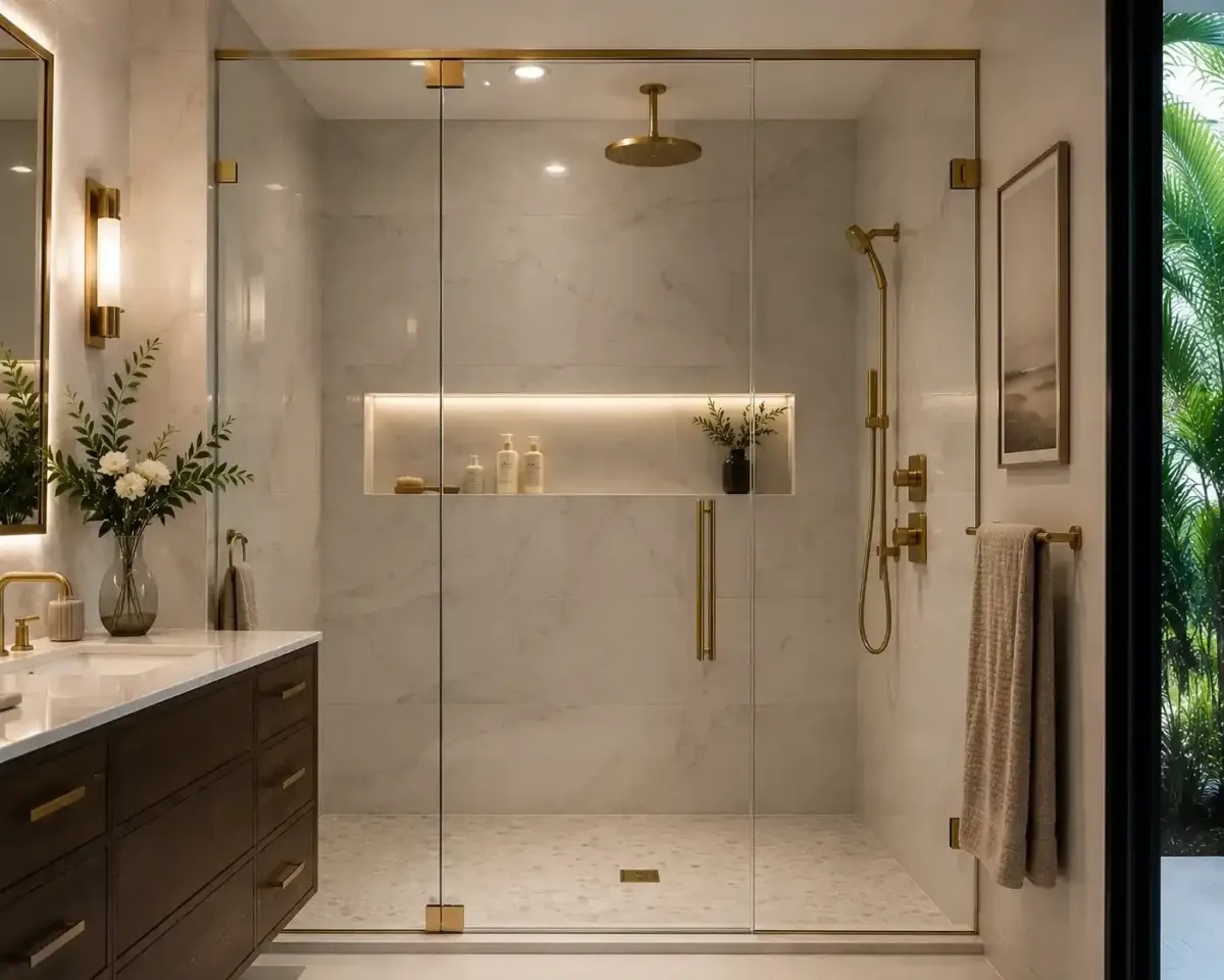 Brushed gold shower hardware