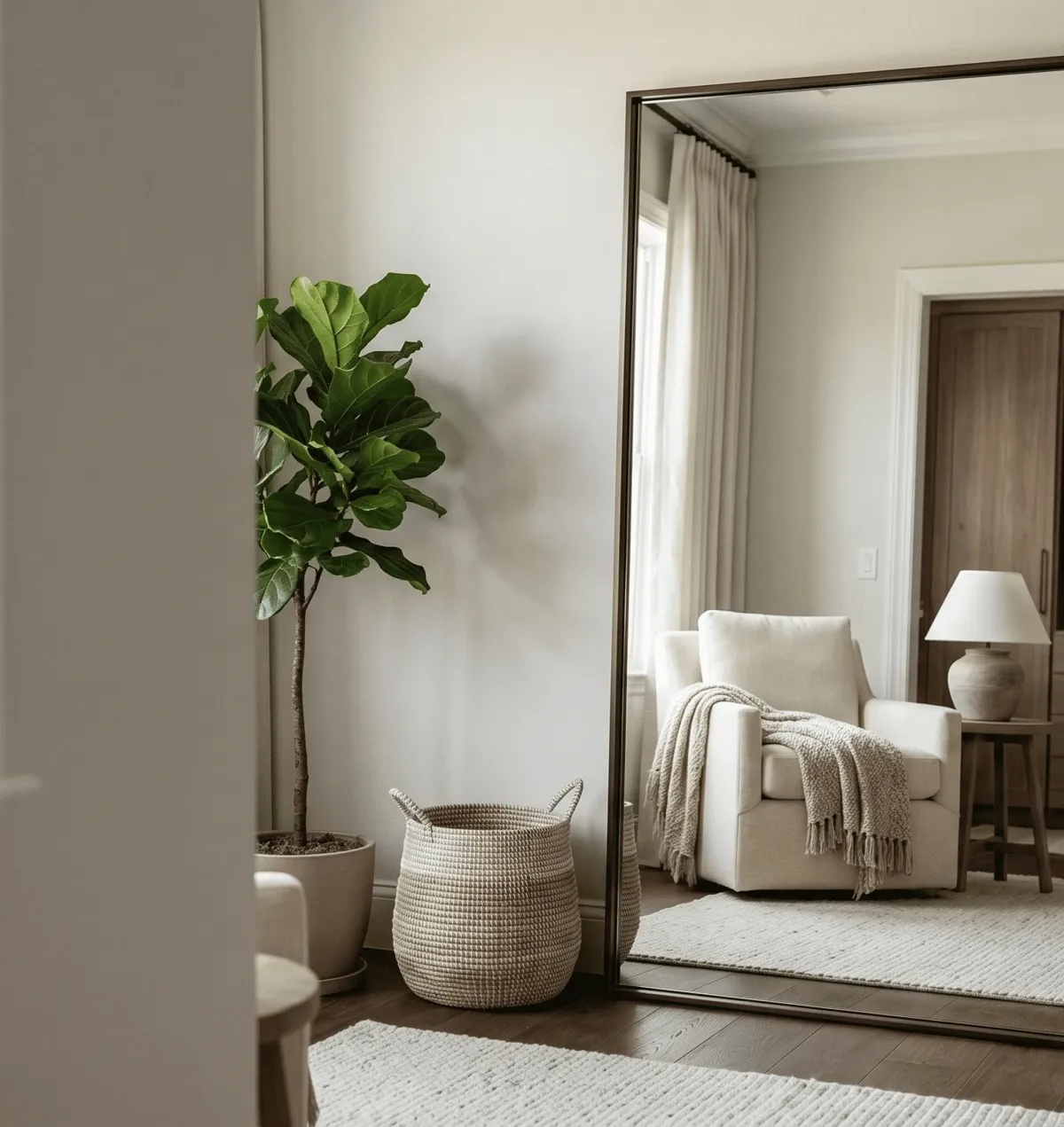 Large designer floor mirror near me providing a sophisticated touch to a Naples home interior