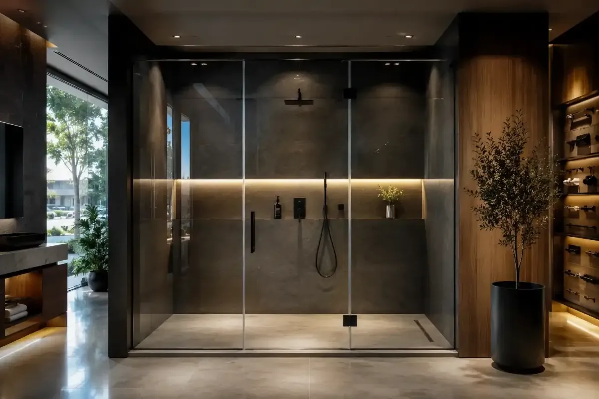 Inline shower door