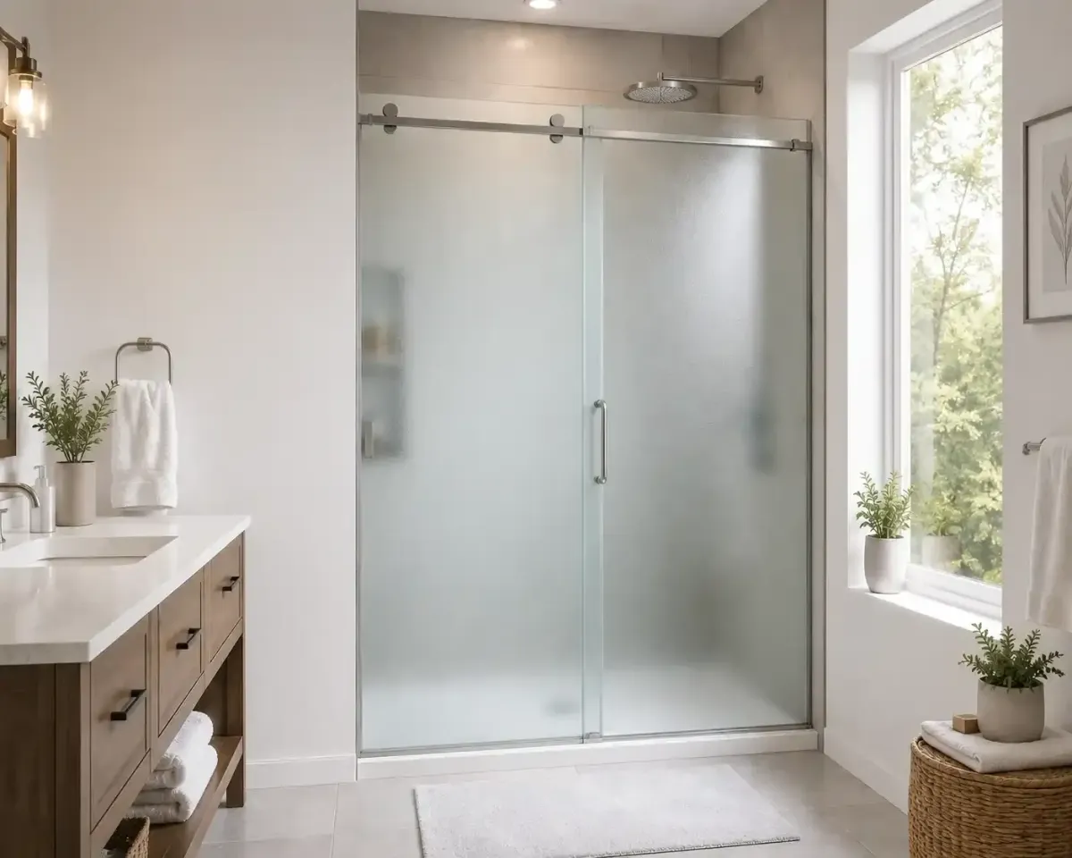 Frosted glass shower doors