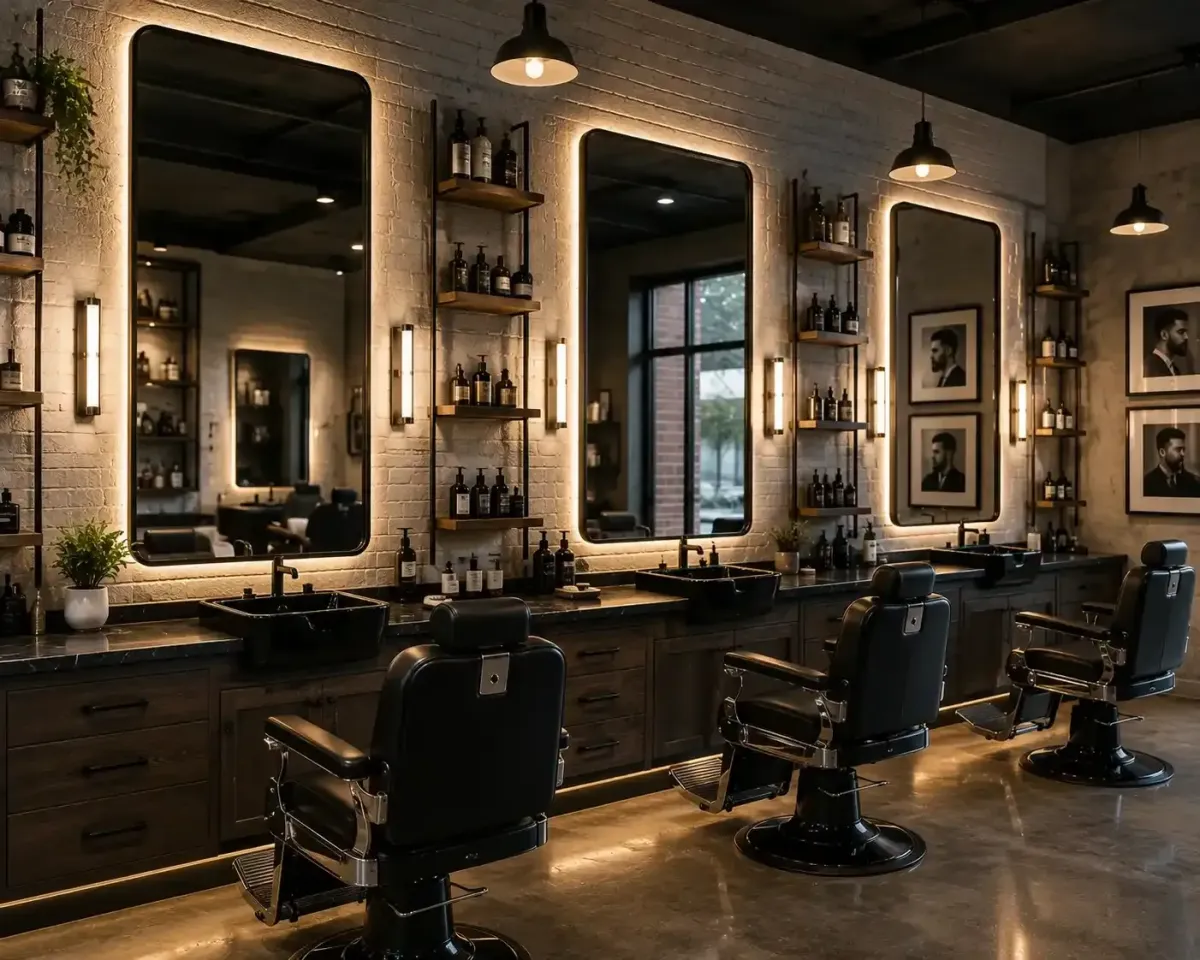 Barber shop mirror setup