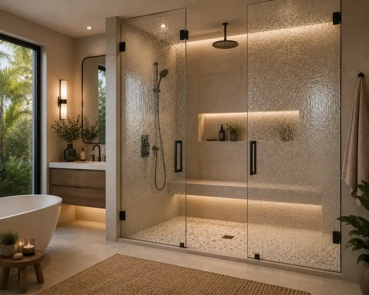 Seeded glass shower doors