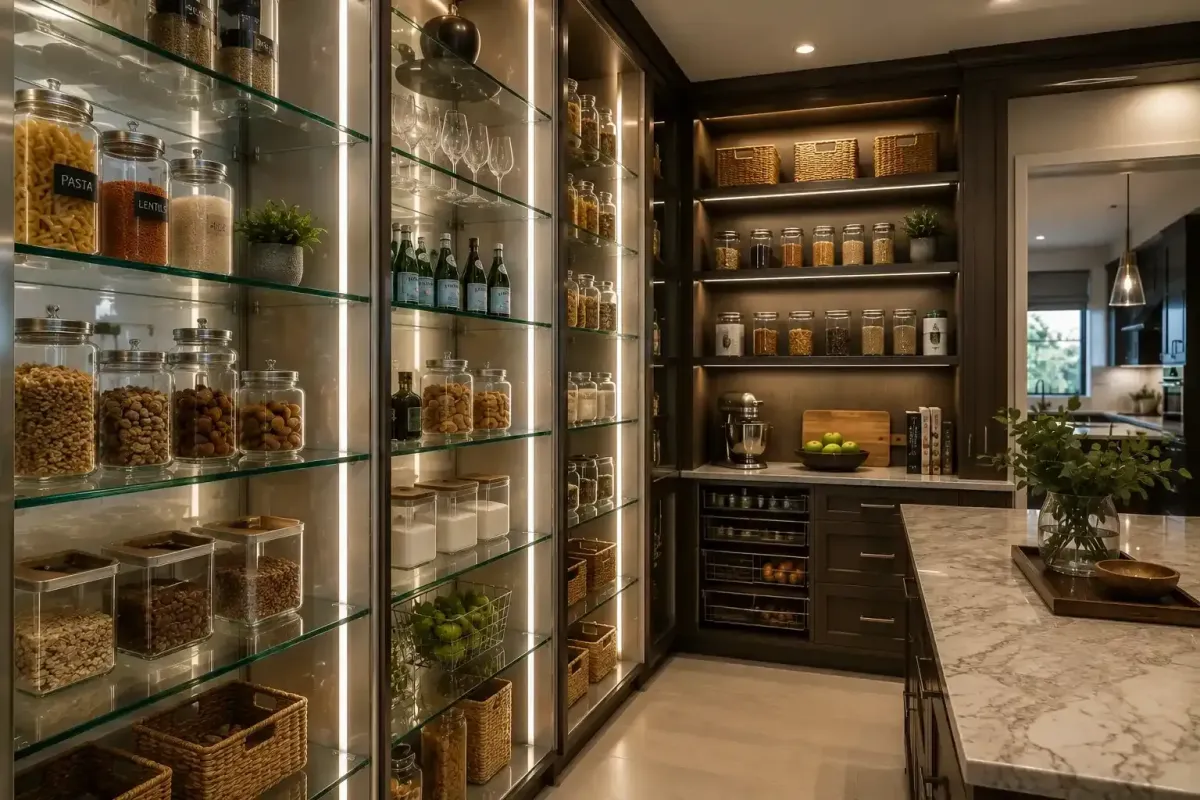 Custom pantry glass shelves