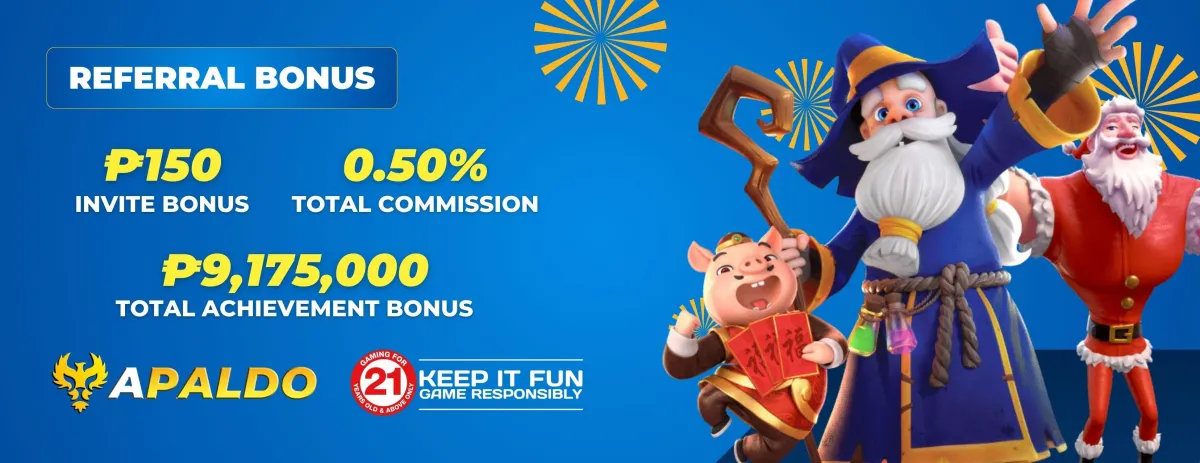 Promotional graphic highlighting the referral bonus for inviting friends to Apaldo Casino..