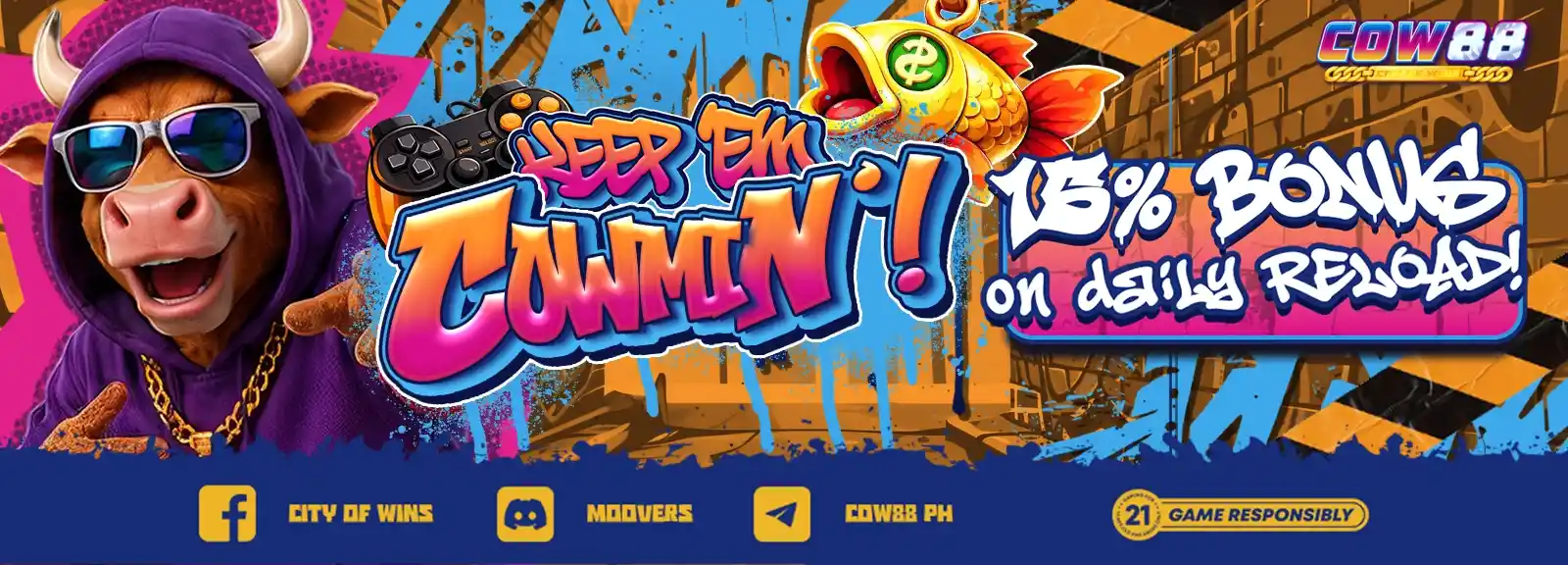 COW88 Loss rescue slot bonus up to 15%.