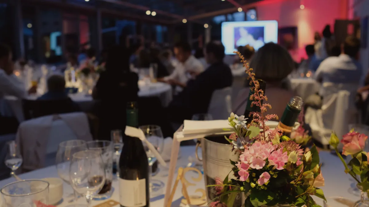 Fundraising gala inner table with flowers on it