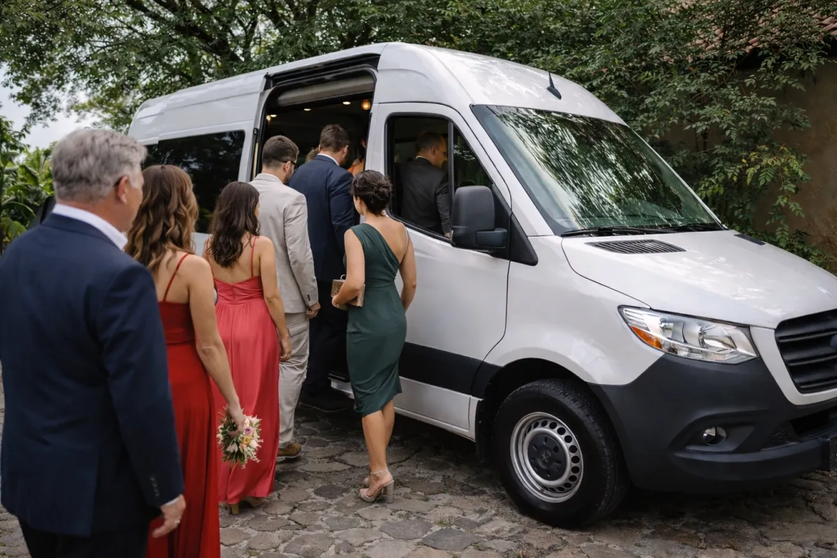 Bride and groom walking away holding hands