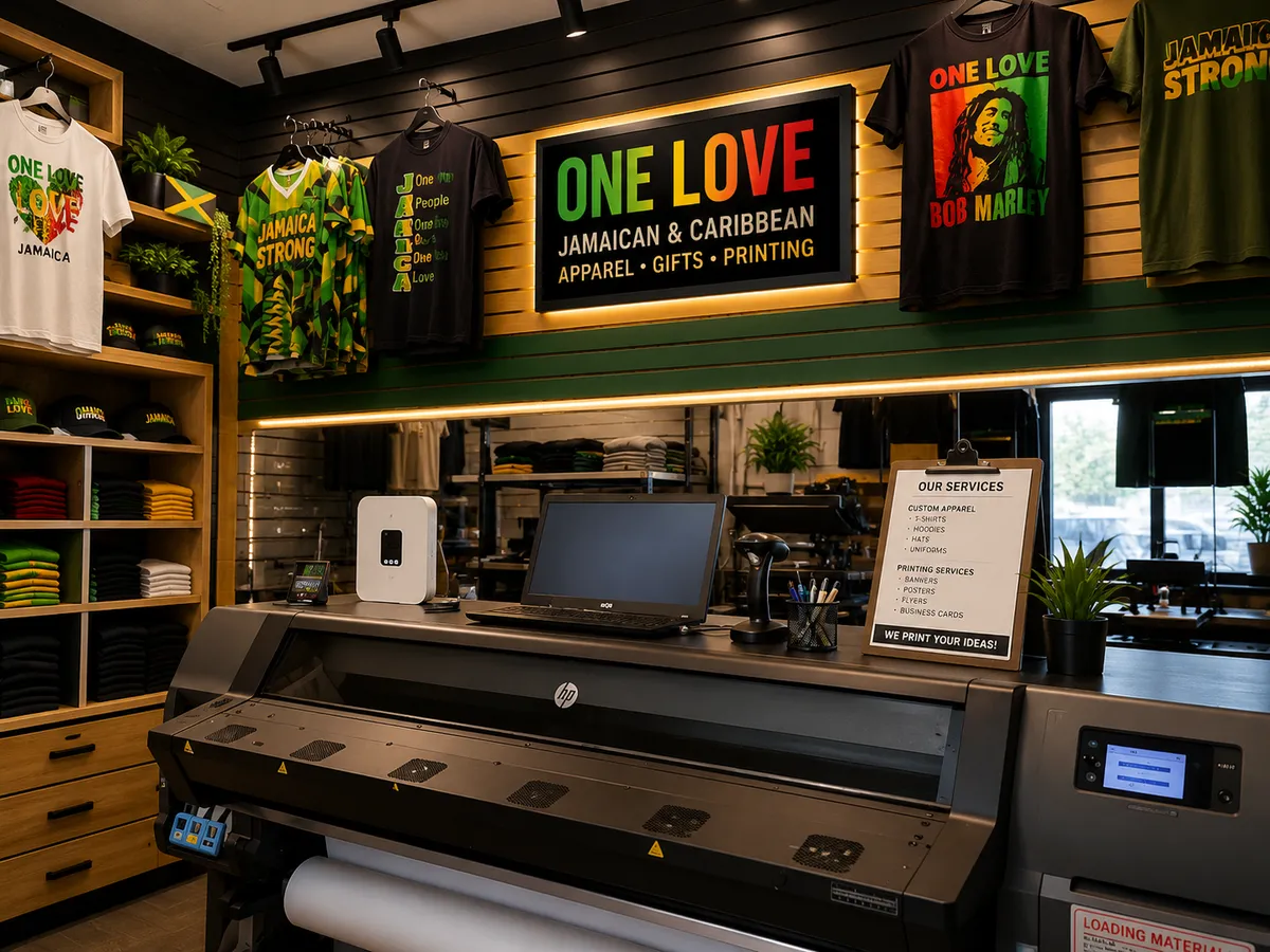 Sleek storefront and design studio interior of Print N Stitch Designs in Orlando