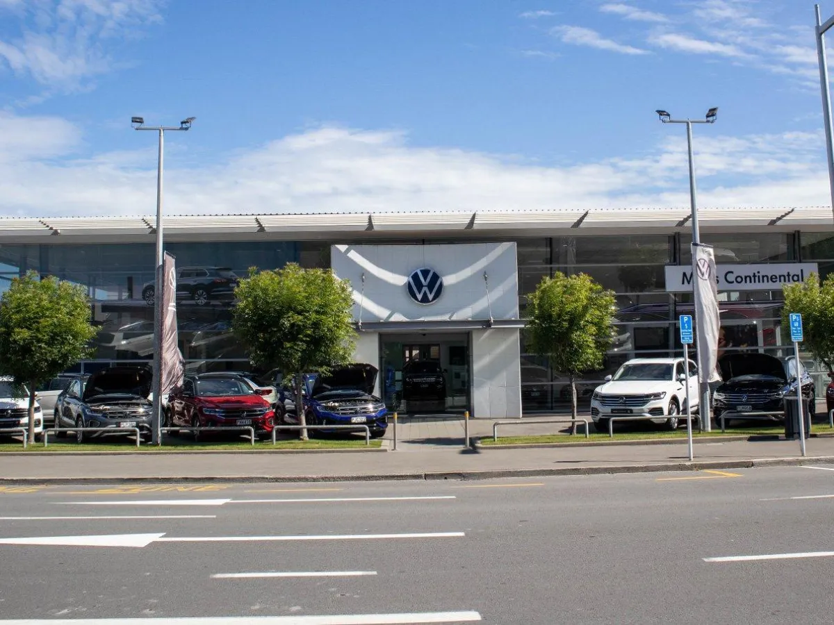 Miles Continental Volkswagen Christchurch dealership with VW showroom vehicles